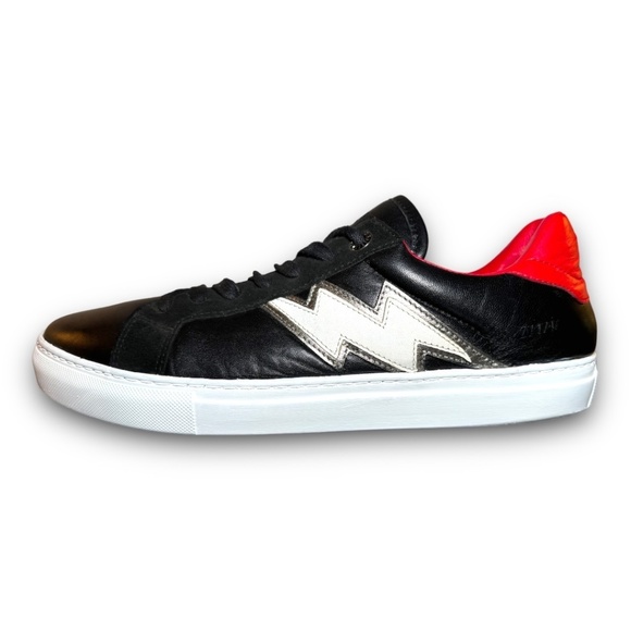 Zadig & Voltaire Red, Black and White Lightning Bolt Leather Sneakers Size 44 - Picture 1 of 15